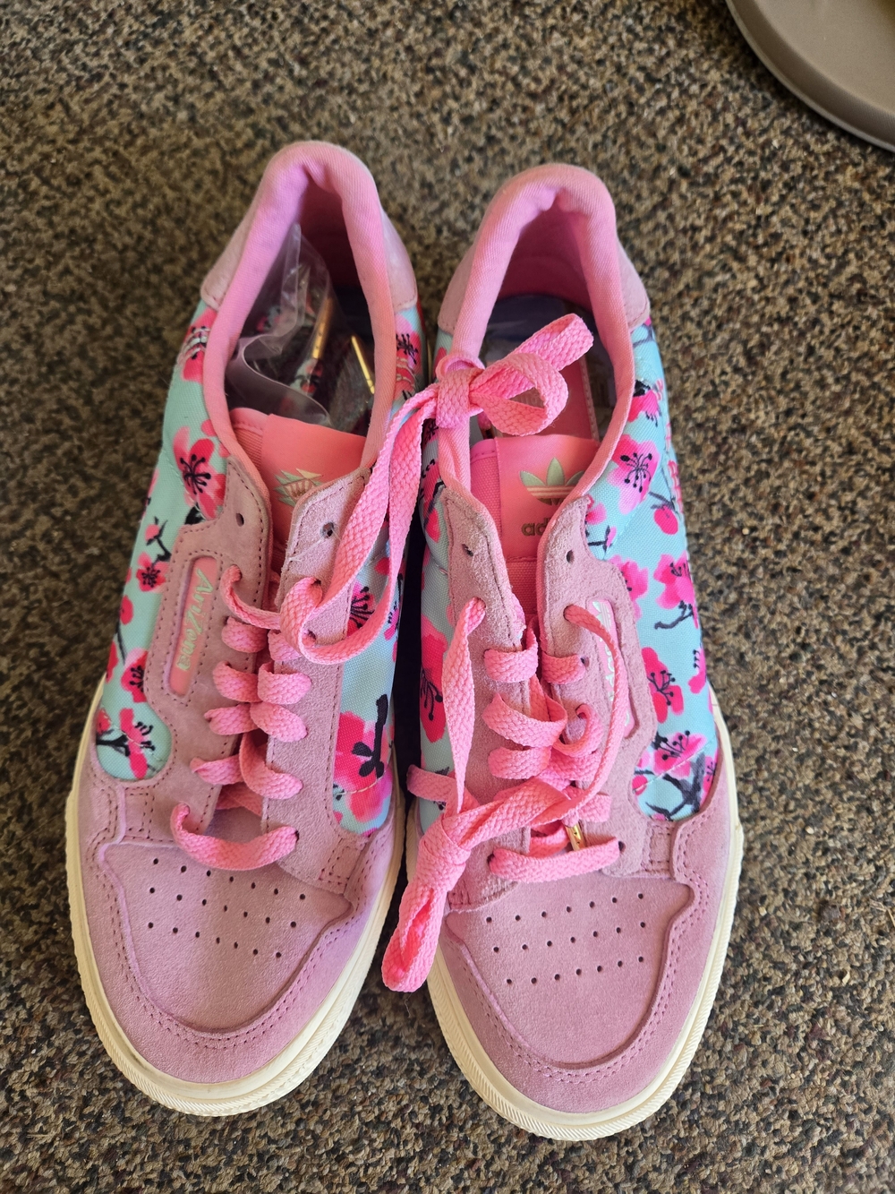 adidas Pink Floral Low Top Sneakers with Aqua Panels Limited Edition - Picture 2 of 2